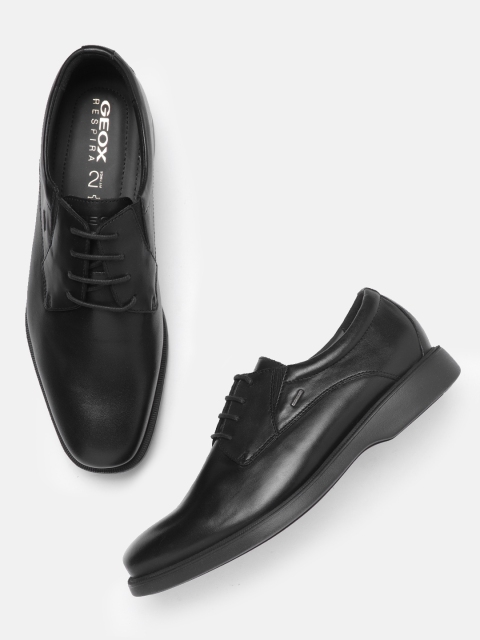 

Geox Men Black Solid Leather Formal Derbys