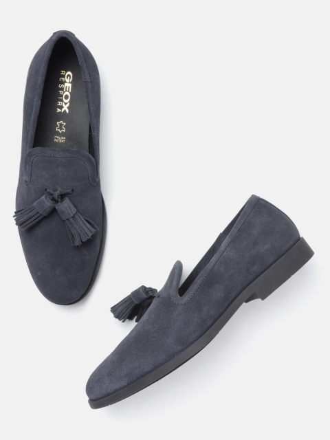 

Geox Men Navy Blue Solid Suede Tasseled Loafers