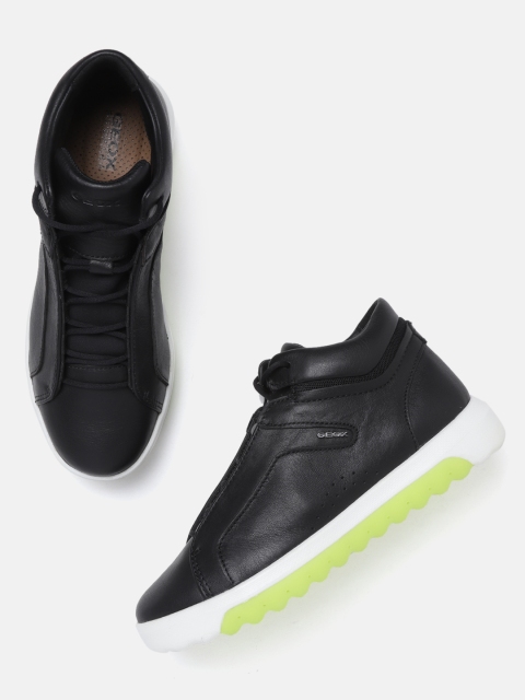 

Geox Women Black Solid Leather Slip-On Sneakers
