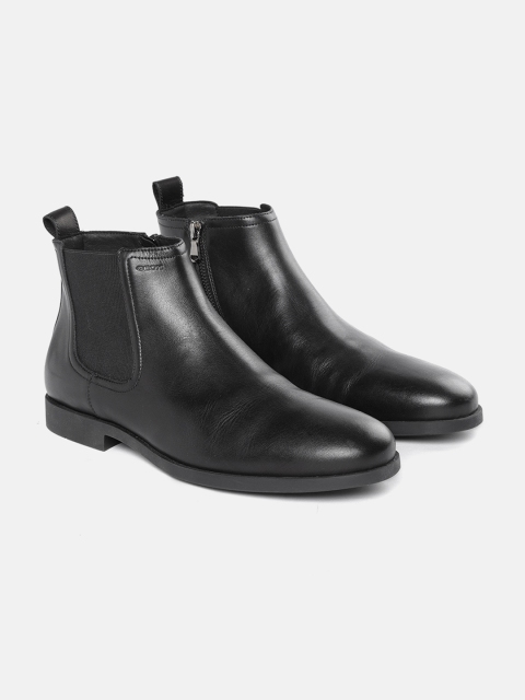 

Geox Men Black Solid Leather Mid-Top Chelsea Flat Boots