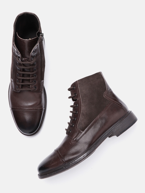 

Geox Men Coffee Brown Solid Leather Mid-Top Flat Boots