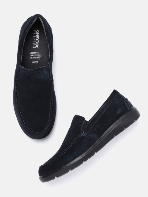 

Geox Men Navy Blue Solid Suede Loafers