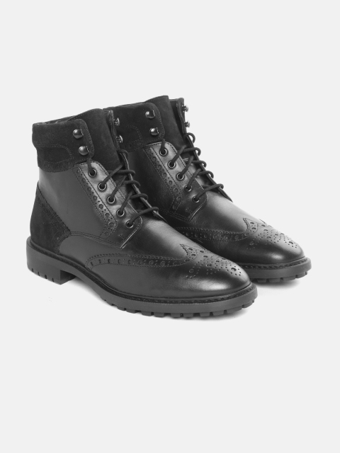 

Geox Men Black Textured Leather Mid-Top Brogues