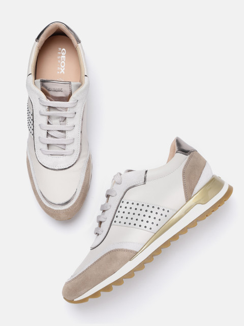 

Geox Women Off-White Solid Leather Sneakers