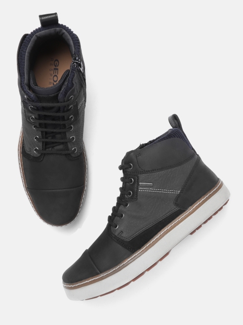 

Geox Men Black Solid Leather Mid-Top Sneakers