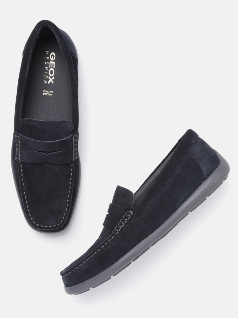 

Geox Men Navy Blue Solid Suede Penny Loafers