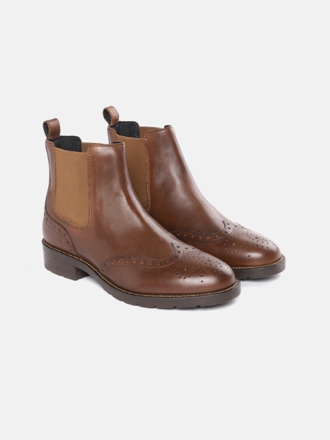 

Geox Women Brown Perforated Leather Mid-Top Chelsea Flat Boots