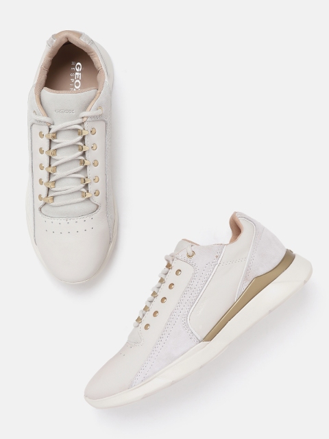 

Geox Women Off-White Solid Leather Sneakers