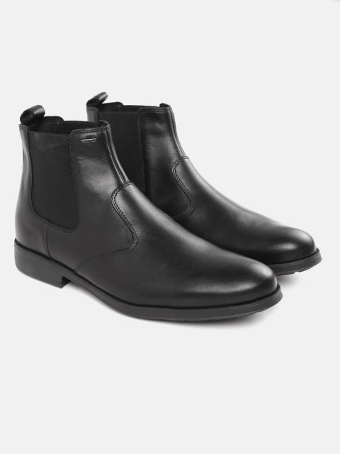 

Geox Men Black Solid Leather Mid-Top Chelsea Flat Boots
