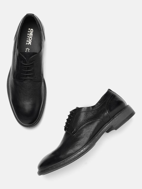 

Geox Men Black Solid Leather Formal Derbys