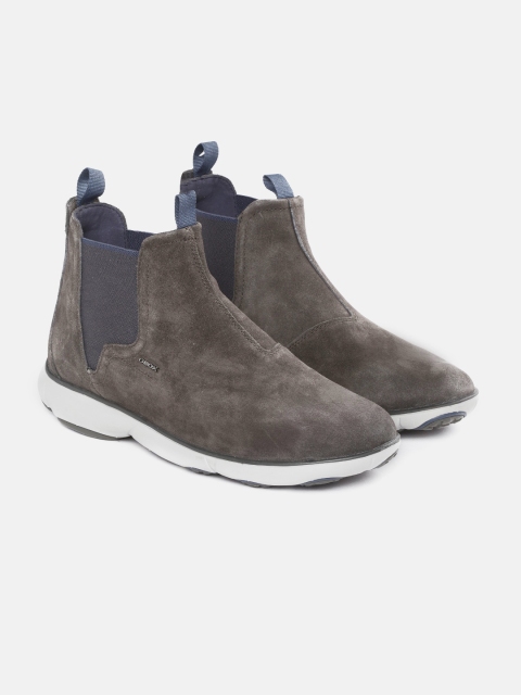 

Geox Men Charcoal Grey Solid Suede Mid-Top Chelsea Flat Boots