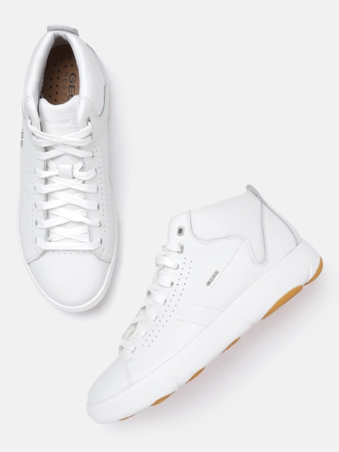 

Geox Men White Solid Leather Mid-Top Sneakers