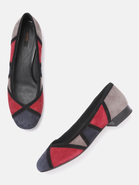 

Geox Women Navy Blue & Maroon Colourblocked Suede Ballerinas