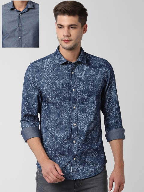 

Peter England Casuals Men Navy Blue Slim Fit Printed Casual Shirt