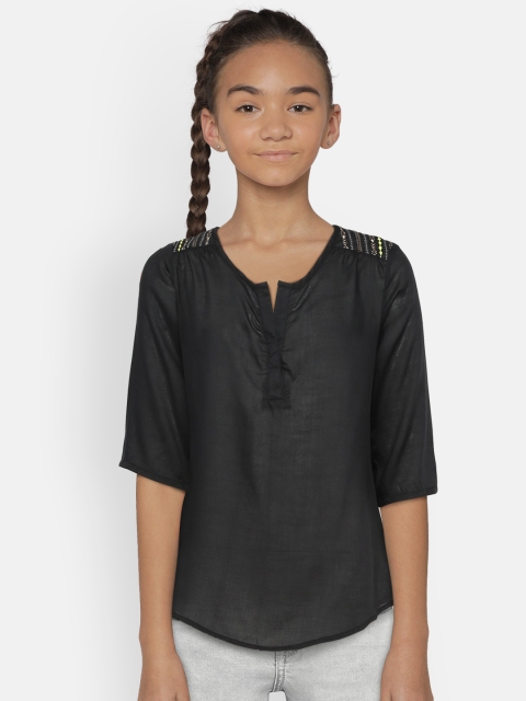 

Zalza Girls Black Embroidery Detailed Top