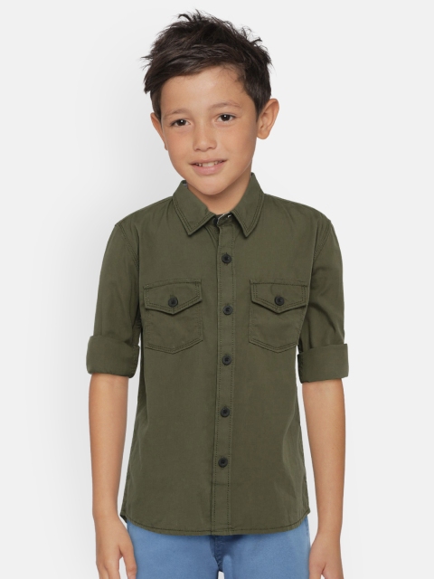 

Zalza Boys Olive Green Regular Fit Solid Casual Shirt