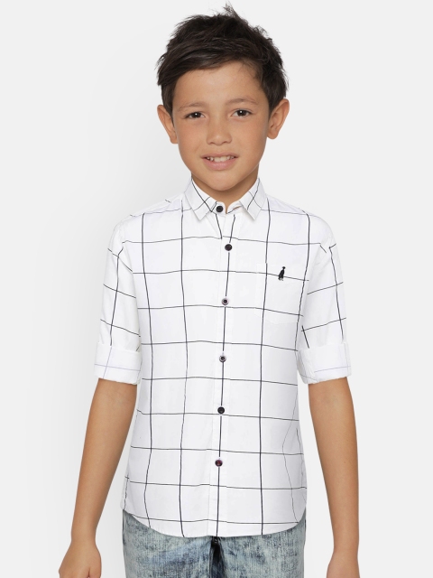 

Zalza Boys White & Navy Blue Regular Fit Checked Casual Shirt