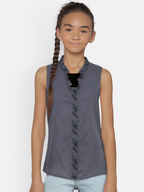 

Zalza Girls Grey Solid Shirt Style Top