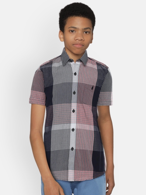 

Zalza Boys Navy Blue & Red Regular Fit Checked Casual Shirt