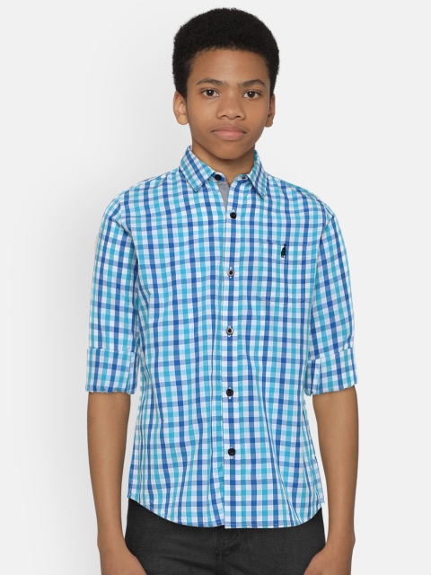 

Zalza Boys Blue & White Regular Fit Checked Casual Shirt