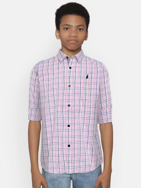 

Zalza Boys White & Pink Regular Fit Checked Casual Shirt