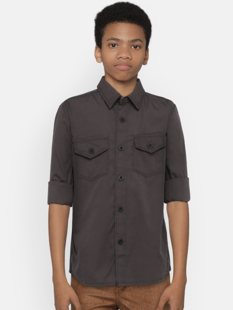 

Zalza Boys Charcoal Grey Regular Fit Solid Casual Shirt