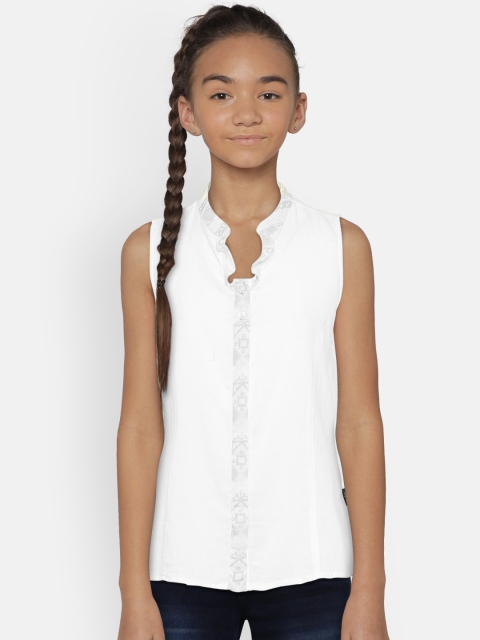 

Zalza Girls White Solid Shirt Style Top
