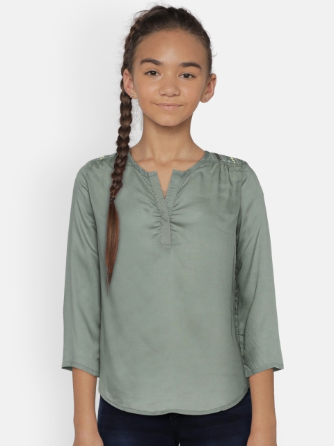 

Zalza Girls Green Embroidery Detailed Top