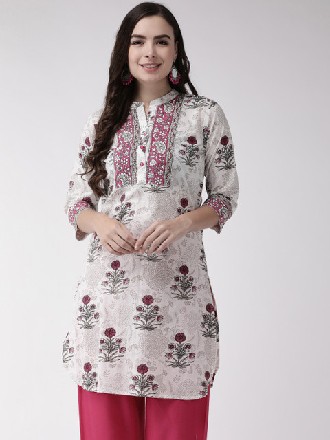 

RANGMAYEE Women Off-White & Pink Printed Straight Kurta