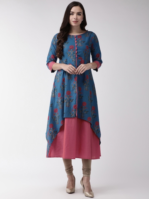 

RANGMAYEE Women Blue & Pink Printed A-Line Kurta