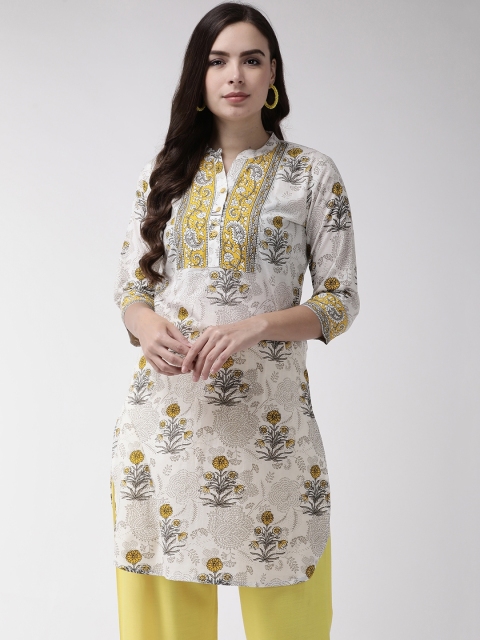 

RANGMAYEE Women Off-White & Yellow Printed Straight Kurta
