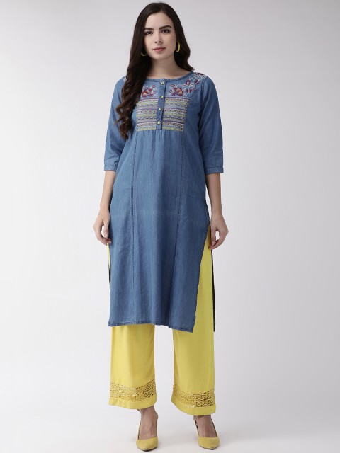 

RANGMAYEE Women Blue Solid Straight Kurta