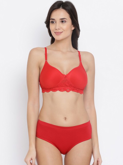 

Clovia Women Red Solid Lingerie Set COMBBP89432B