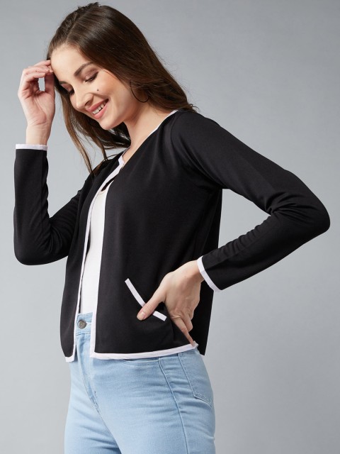 

DOLCE CRUDO Women Black Solid Open Front Jacket