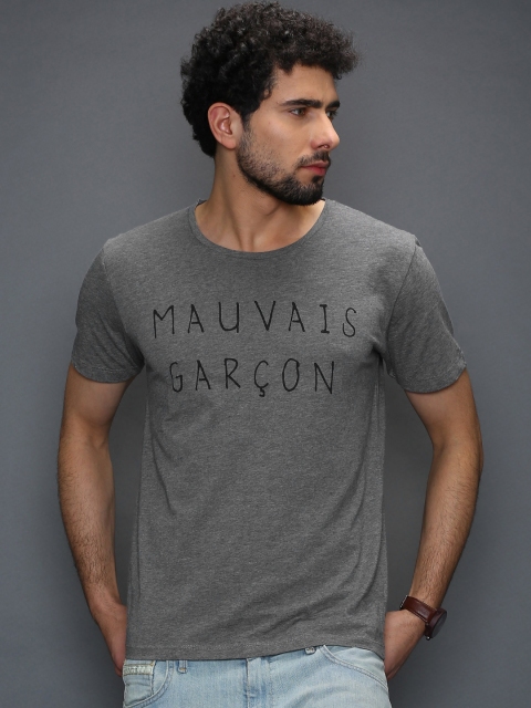 

SELECTED Grey Melange Printed T-shirt