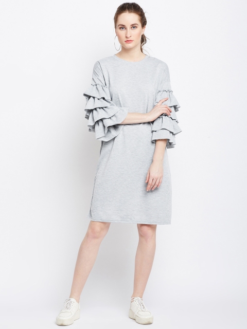 

Berrylush Women Grey Solid Fit and Flare Dress