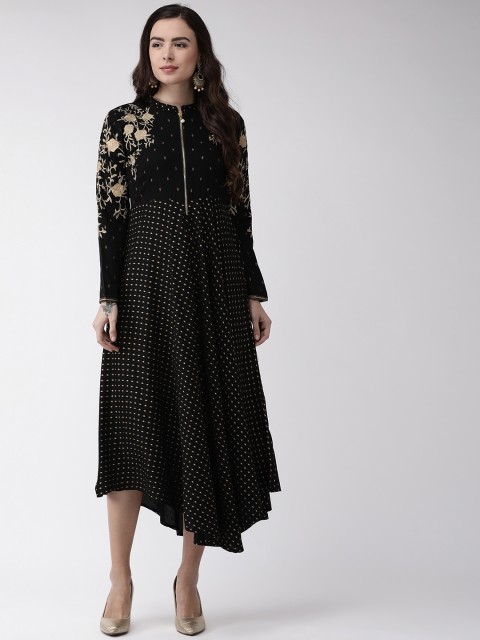 

RANGMAYEE Women Black & Golden Printed Maxi Dress