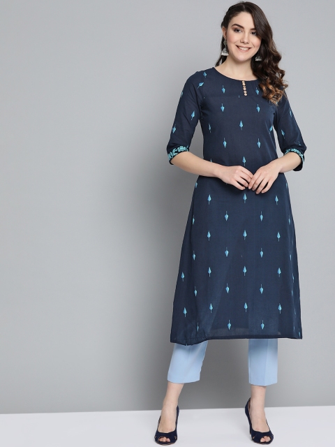 

HERE&NOW Women Blue Woven Design A-Line Kurta