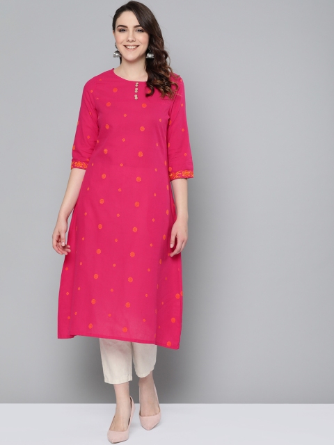 

HERE&NOW Women Pink & Orange Woven Design A-Line Kurta