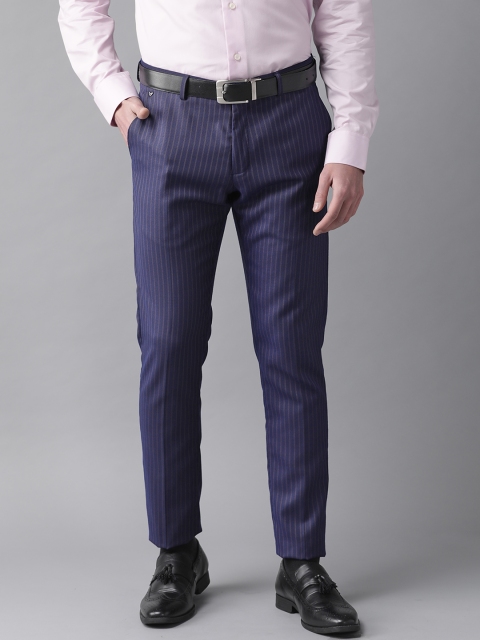 

Blackberrys Men Navy Sharp Fit Striped Formal Trousers, Navy blue