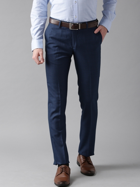 

Blackberrys Men Blue Tapered Fit Checked Formal Trousers, Navy blue