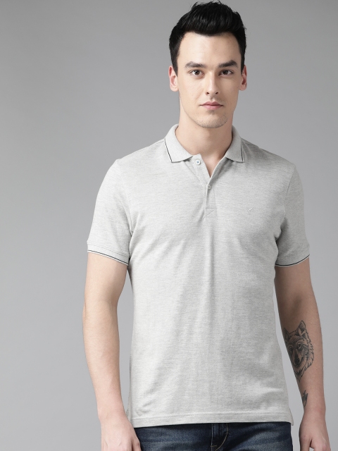 

Blackberrys Men Grey Melange Solid Polo Collar Pure Cotton T-shirt
