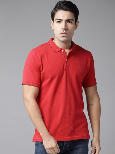 

Blackberrys Men Red Solid Polo Collar T-shirt