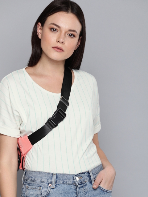 

Harvard Women White & Blue Striped Round Neck T-shirt