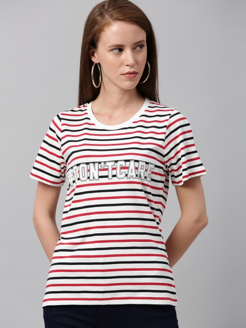 

Harvard Women Off-White & Red Striped Round Neck T-shirt