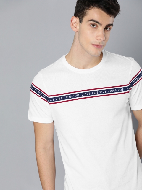 

Harvard Men White Striped Round Neck T-shirt With Printed Detailing