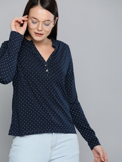 

Harvard Women Navy Blue & White Printed Top