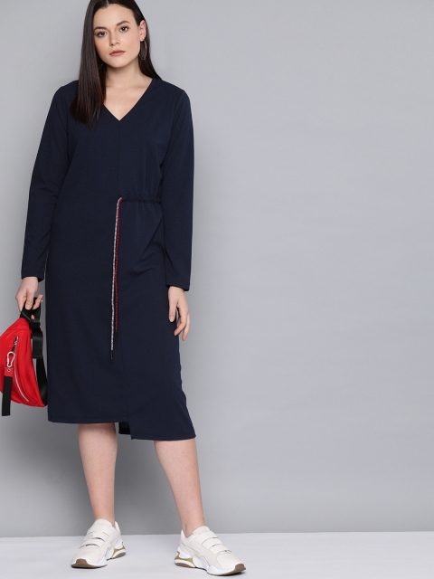 

Harvard Women Navy Blue Solid A-Line Dress with Tie-Up Detail