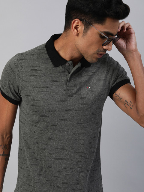 

Harvard Men Grey Printed Polo Collar T-shirt