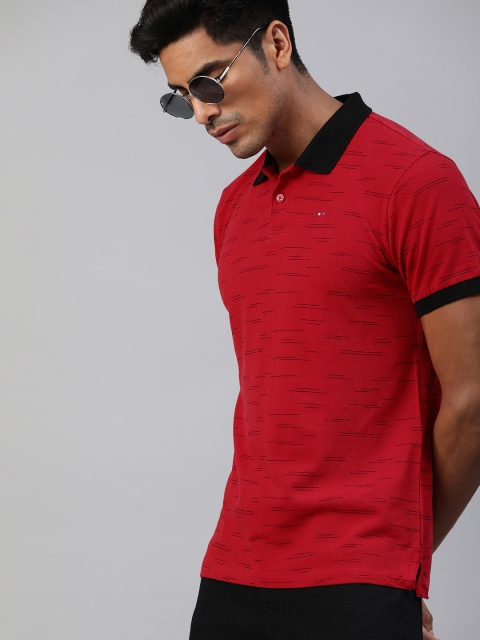 

Harvard Men Red & Black Slim Fit Printed Polo Collar T-shirt